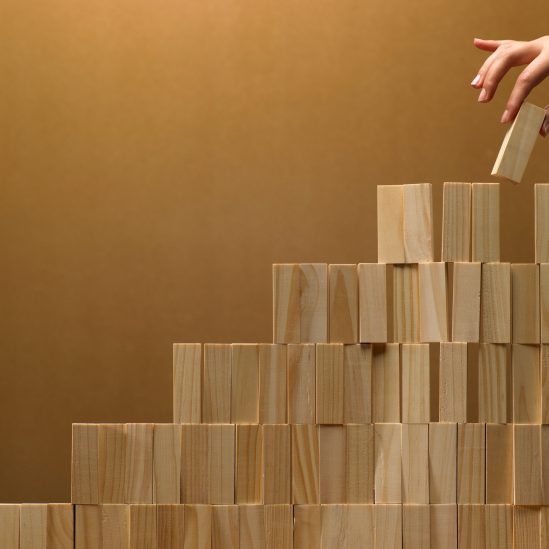 Wooden blocks arranged in a measured ascending structure